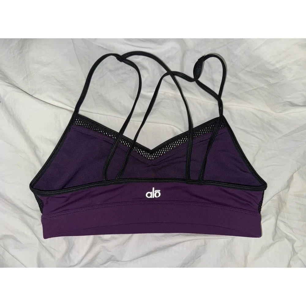 Alo purple and black Sports‎ Bra with mesh overlay size small